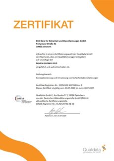 zertifiziert nach DIN EN ISO 9001 (Qualitätsmanagementsystem)